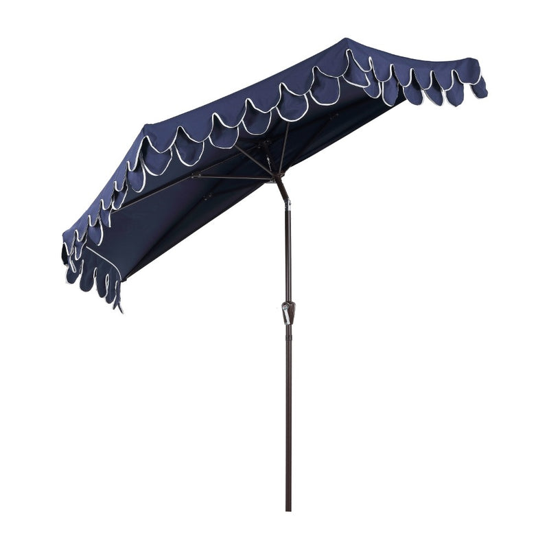 Terrace Arc 9 ft. Classic MidCentury Scalloped Fringe Market Patio Half Umbrella with CrankTilt Button and UV Protection