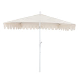 Terrace Arc 9 ft. Classic MidCentury Scalloped Fringe Market Patio Half Umbrella with CrankTilt Button and UV Protection