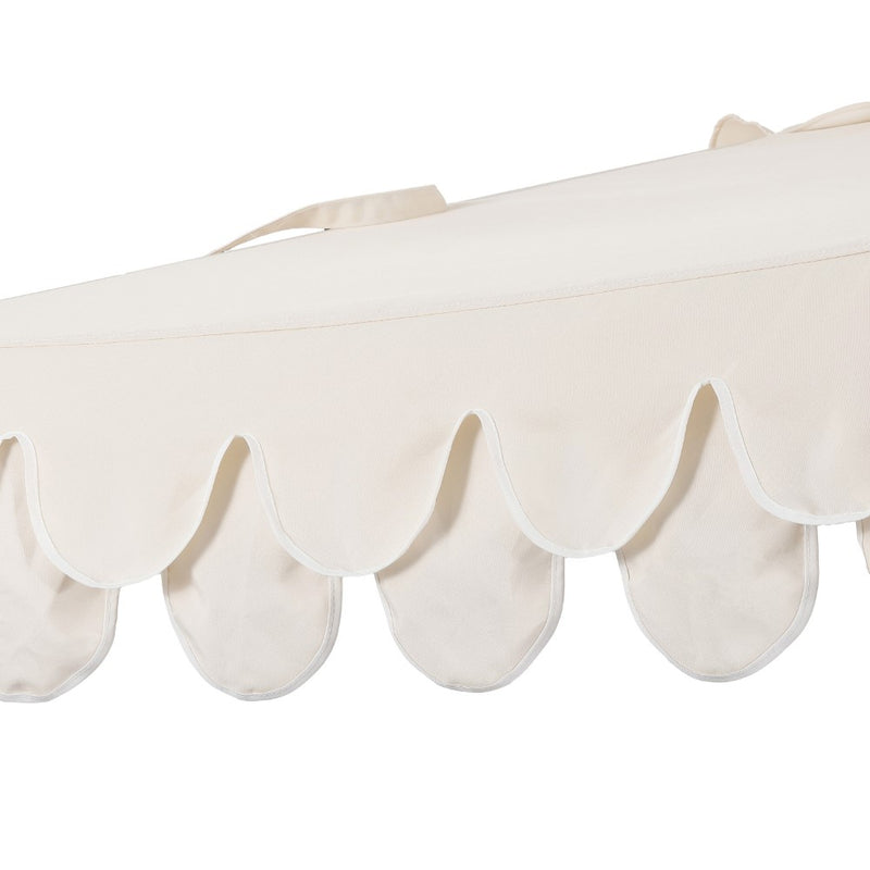 Terrace Arc 9 ft. Classic MidCentury Scalloped Fringe Market Patio Half Umbrella with CrankTilt Button and UV Protection