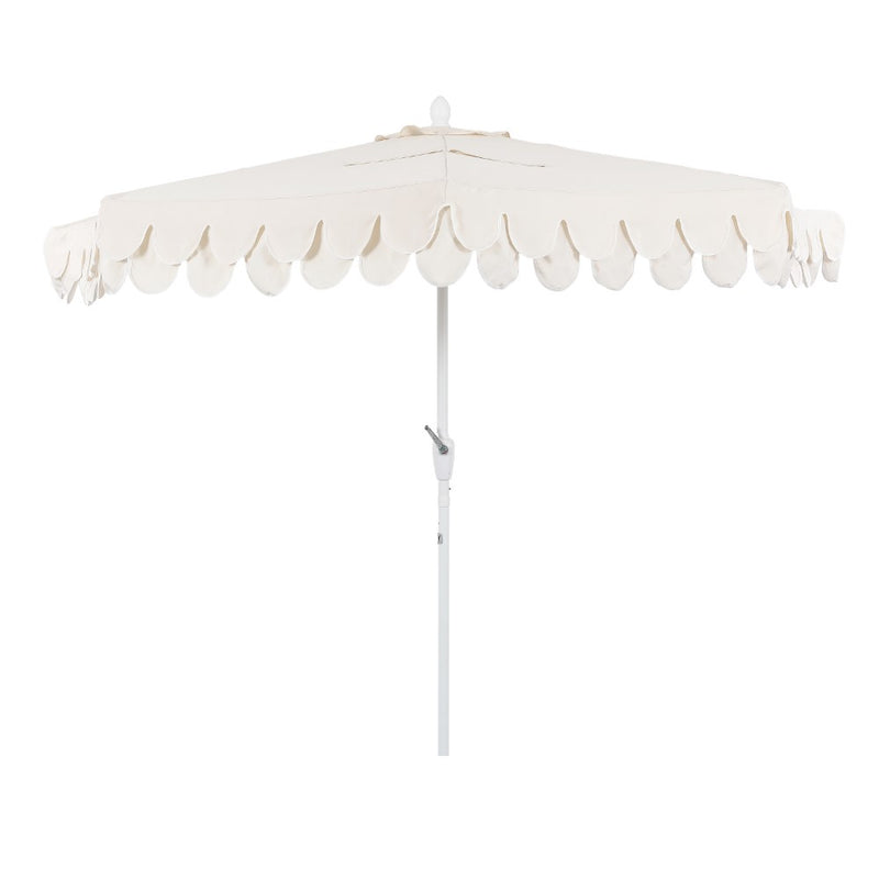Terrace Arc 9 ft. Classic MidCentury Scalloped Fringe Market Patio Half Umbrella with CrankTilt Button and UV Protection