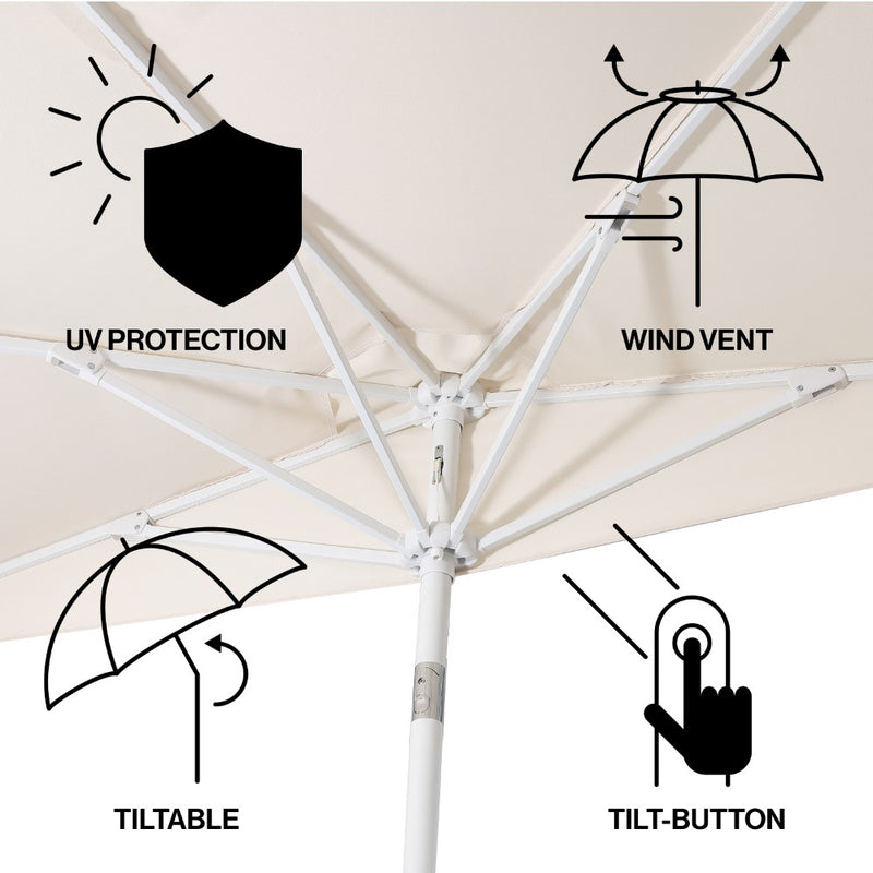 Terrace Arc 9 ft. Classic MidCentury Scalloped Fringe Market Patio Half Umbrella with CrankTilt Button and UV Protection