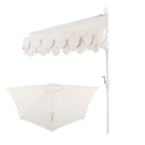 Terrace Arc 9 ft. Classic MidCentury Scalloped Fringe Market Patio Half Umbrella with CrankTilt Button and UV Protection