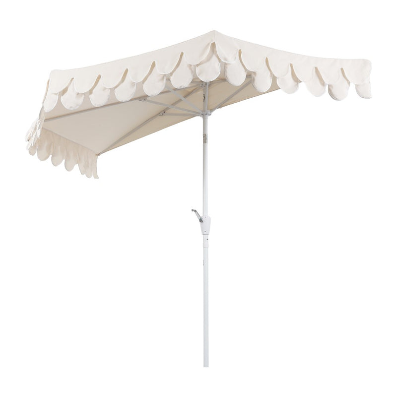Terrace Arc 9 ft. Classic MidCentury Scalloped Fringe Market Patio Half Umbrella with CrankTilt Button and UV Protection