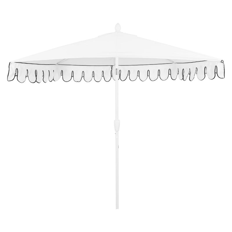 Terrace Arc 9 ft. Classic MidCentury Scalloped Fringe Market Patio Half Umbrella with CrankTilt Button and UV Protection