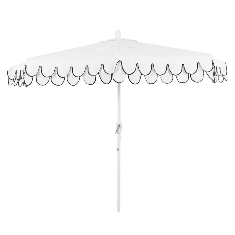 Terrace Arc 9 ft. Classic MidCentury Scalloped Fringe Market Patio Half Umbrella with CrankTilt Button and UV Protection