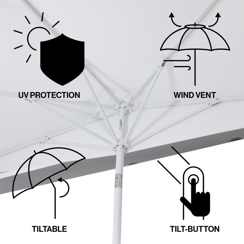 Terrace Arc 9 ft. Classic MidCentury Scalloped Fringe Market Patio Half Umbrella with CrankTilt Button and UV Protection