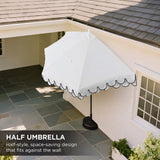 Terrace Arc 9 ft. Classic MidCentury Scalloped Fringe Market Patio Half Umbrella with CrankTilt Button and UV Protection