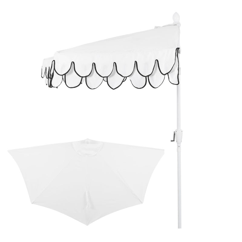 Terrace Arc 9 ft. Classic MidCentury Scalloped Fringe Market Patio Half Umbrella with CrankTilt Button and UV Protection