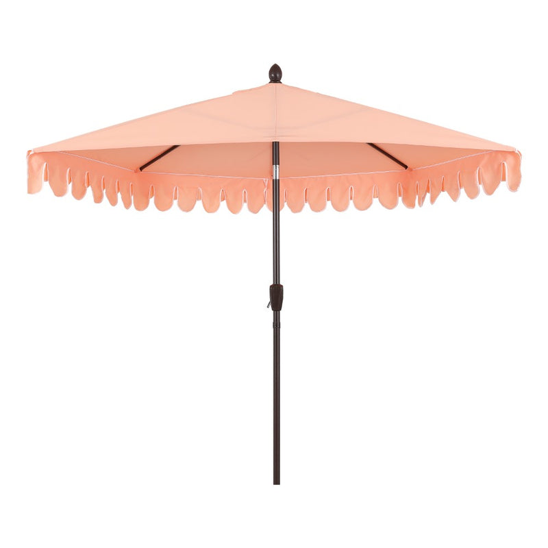 Terrace Arc 9 ft. Classic MidCentury Scalloped Fringe Market Patio Half Umbrella with CrankTilt Button and UV Protection