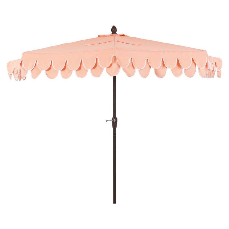Terrace Arc 9 ft. Classic MidCentury Scalloped Fringe Market Patio Half Umbrella with CrankTilt Button and UV Protection