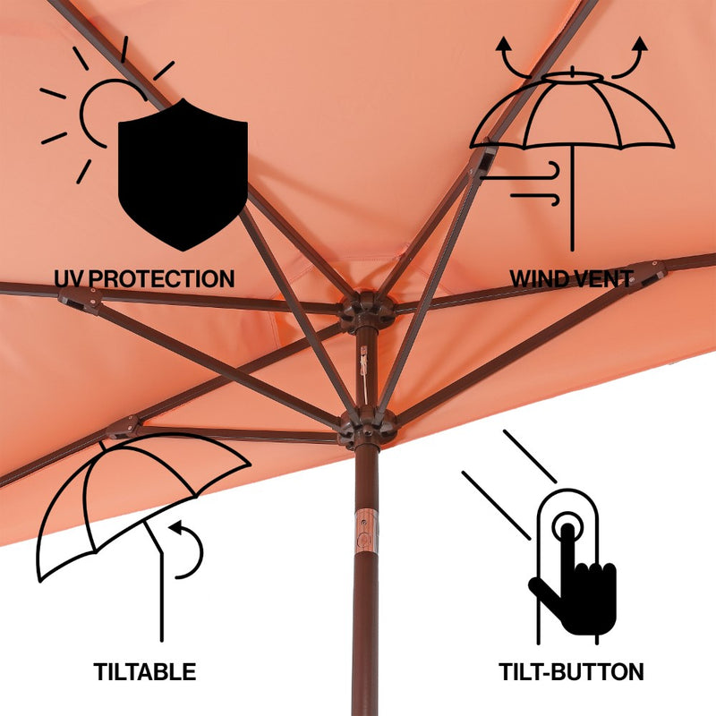 Terrace Arc 9 ft. Classic MidCentury Scalloped Fringe Market Patio Half Umbrella with CrankTilt Button and UV Protection