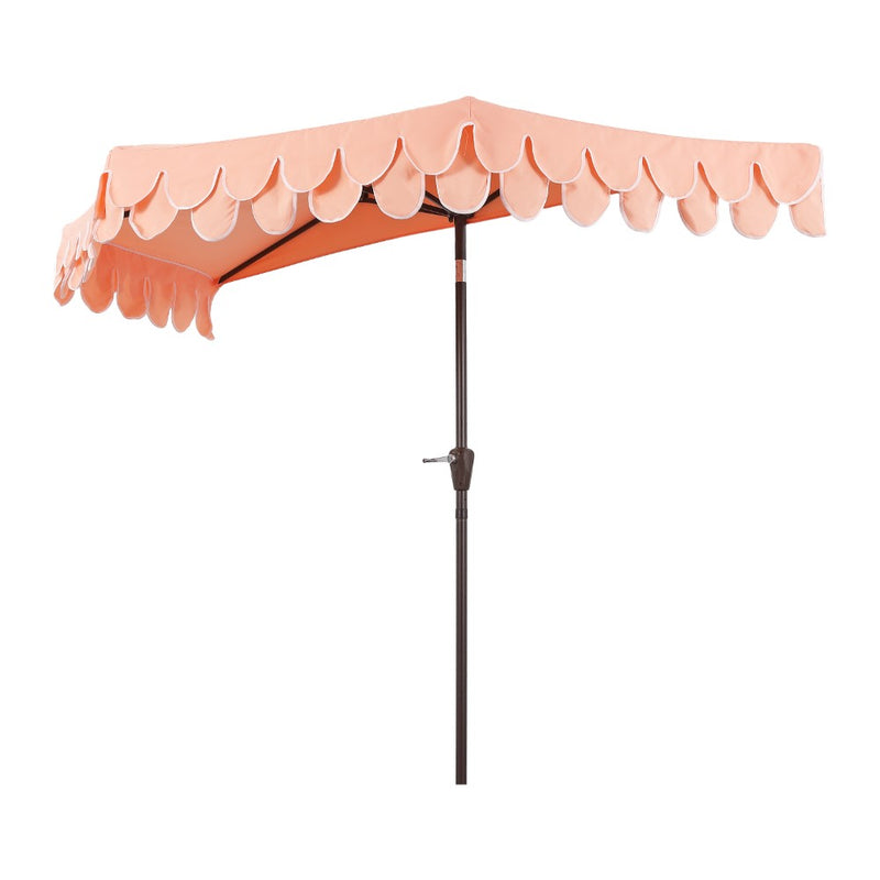 Terrace Arc 9 ft. Classic MidCentury Scalloped Fringe Market Patio Half Umbrella with CrankTilt Button and UV Protection