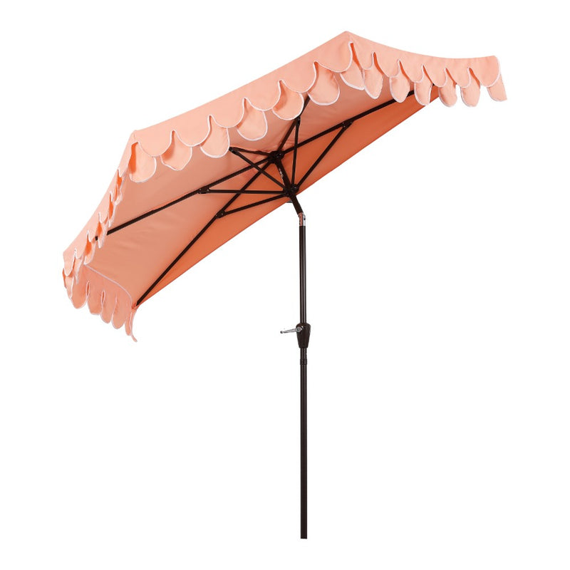 Terrace Arc 9 ft. Classic MidCentury Scalloped Fringe Market Patio Half Umbrella with CrankTilt Button and UV Protection