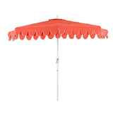 Terrace Arc 9 ft. Classic MidCentury Scalloped Fringe Market Patio Half Umbrella with CrankTilt Button and UV Protection