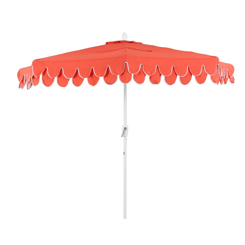 Terrace Arc 9 ft. Classic MidCentury Scalloped Fringe Market Patio Half Umbrella with CrankTilt Button and UV Protection