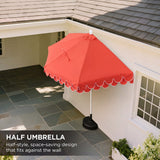 Terrace Arc 9 ft. Classic MidCentury Scalloped Fringe Market Patio Half Umbrella with CrankTilt Button and UV Protection