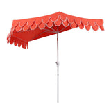 Terrace Arc 9 ft. Classic MidCentury Scalloped Fringe Market Patio Half Umbrella with CrankTilt Button and UV Protection