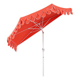 Terrace Arc 9 ft. Classic MidCentury Scalloped Fringe Market Patio Half Umbrella with CrankTilt Button and UV Protection