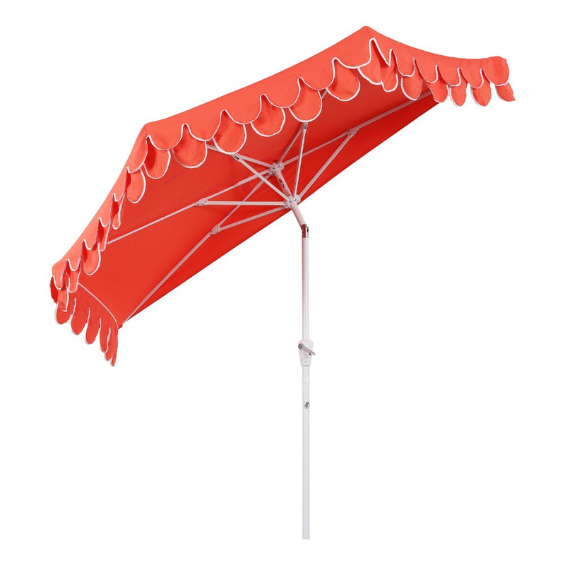 Terrace Arc 9 ft. Classic MidCentury Scalloped Fringe Market Patio Half Umbrella with CrankTilt Button and UV Protection