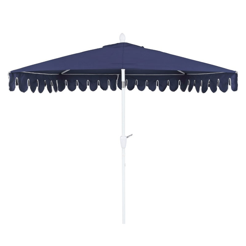 Terrace Arc 9 ft. Classic MidCentury Scalloped Fringe Market Patio Half Umbrella with CrankTilt Button and UV Protection