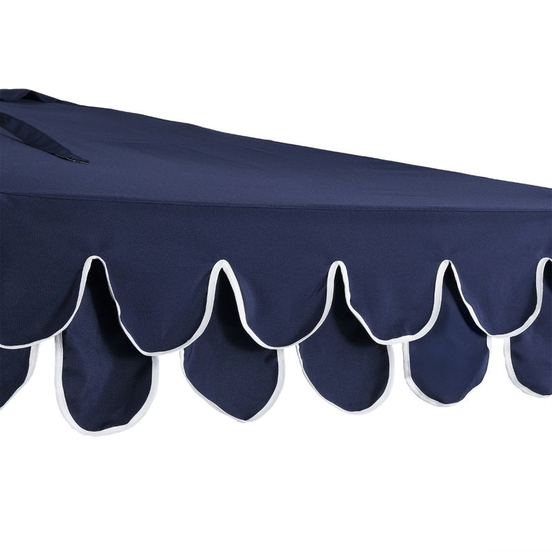 Terrace Arc 9 ft. Classic MidCentury Scalloped Fringe Market Patio Half Umbrella with CrankTilt Button and UV Protection