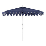 Terrace Arc 9 ft. Classic MidCentury Scalloped Fringe Market Patio Half Umbrella with CrankTilt Button and UV Protection