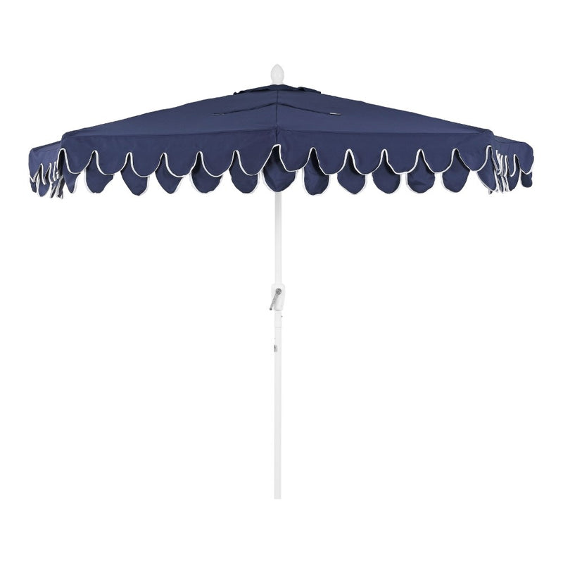 Terrace Arc 9 ft. Classic MidCentury Scalloped Fringe Market Patio Half Umbrella with CrankTilt Button and UV Protection