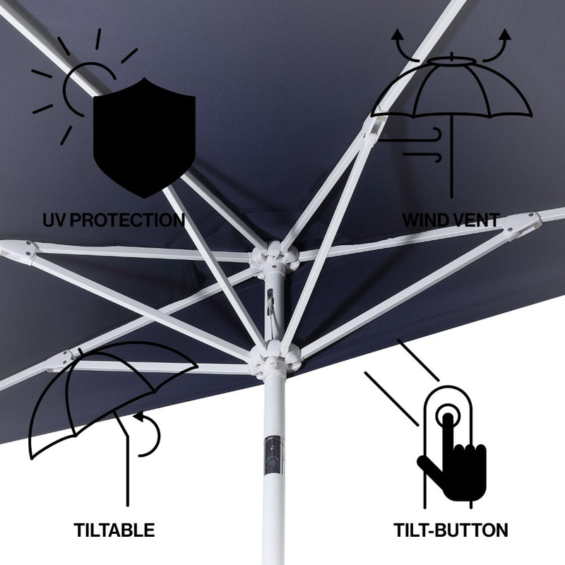 Terrace Arc 9 ft. Classic MidCentury Scalloped Fringe Market Patio Half Umbrella with CrankTilt Button and UV Protection