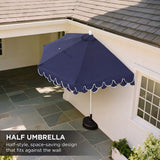 Terrace Arc 9 ft. Classic MidCentury Scalloped Fringe Market Patio Half Umbrella with CrankTilt Button and UV Protection