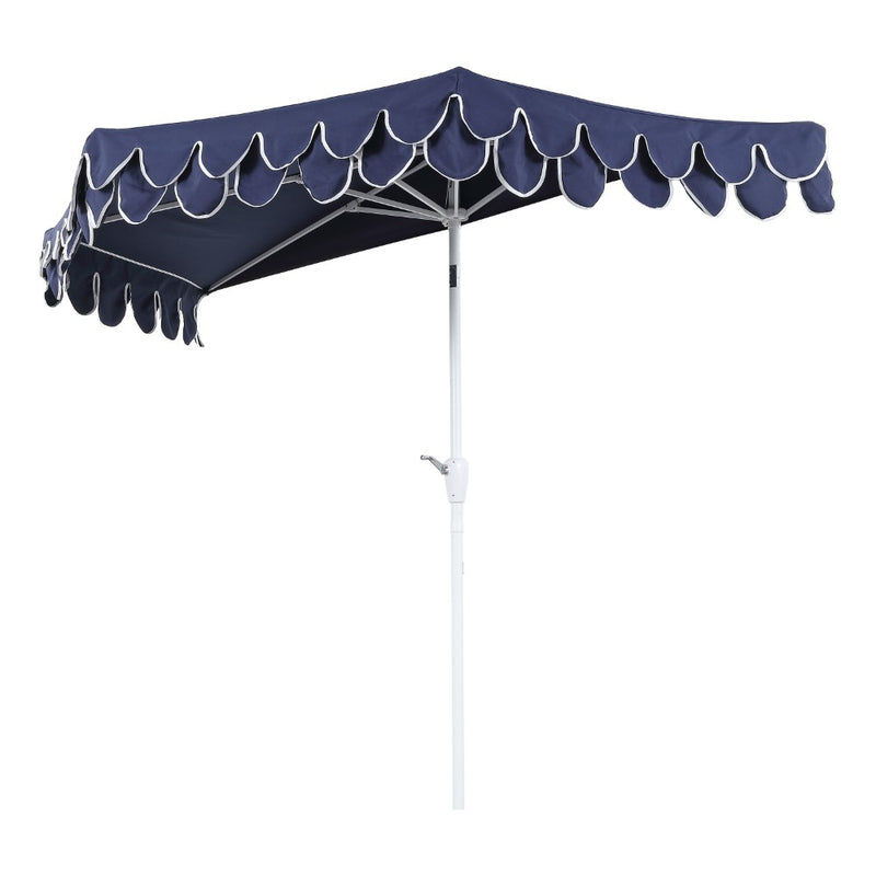 Terrace Arc 9 ft. Classic MidCentury Scalloped Fringe Market Patio Half Umbrella with CrankTilt Button and UV Protection
