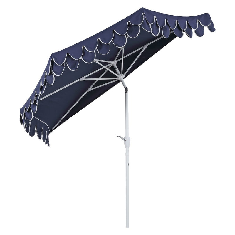 Terrace Arc 9 ft. Classic MidCentury Scalloped Fringe Market Patio Half Umbrella with CrankTilt Button and UV Protection