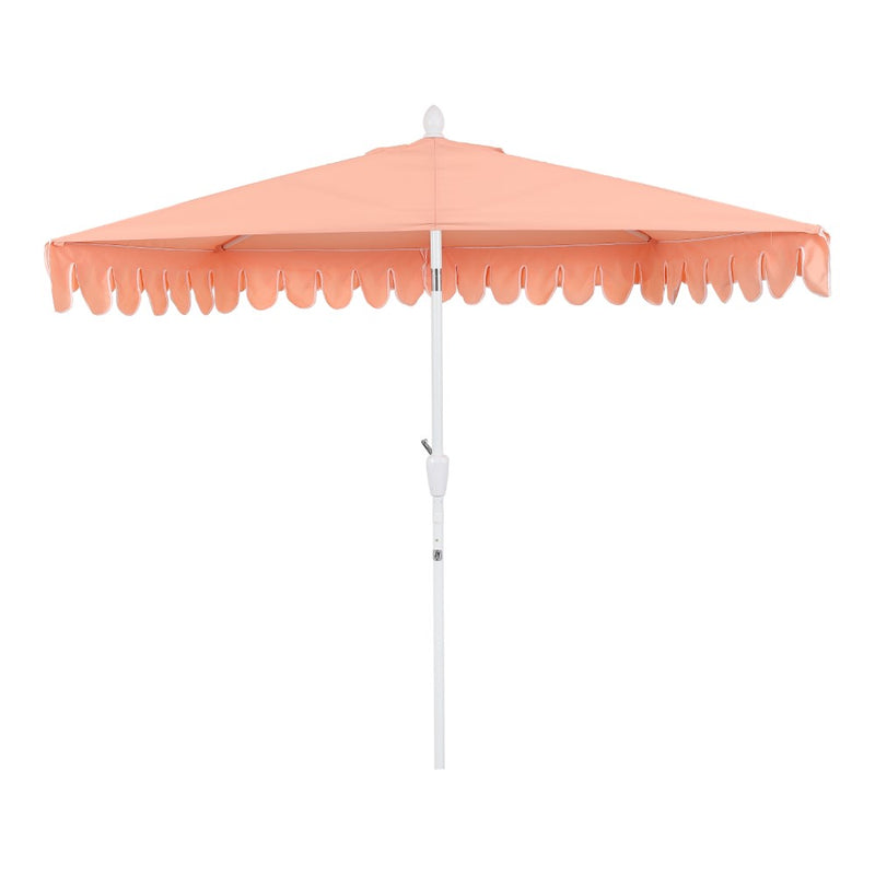 Terrace Arc 9 ft. Classic MidCentury Scalloped Fringe Market Patio Half Umbrella with CrankTilt Button and UV Protection
