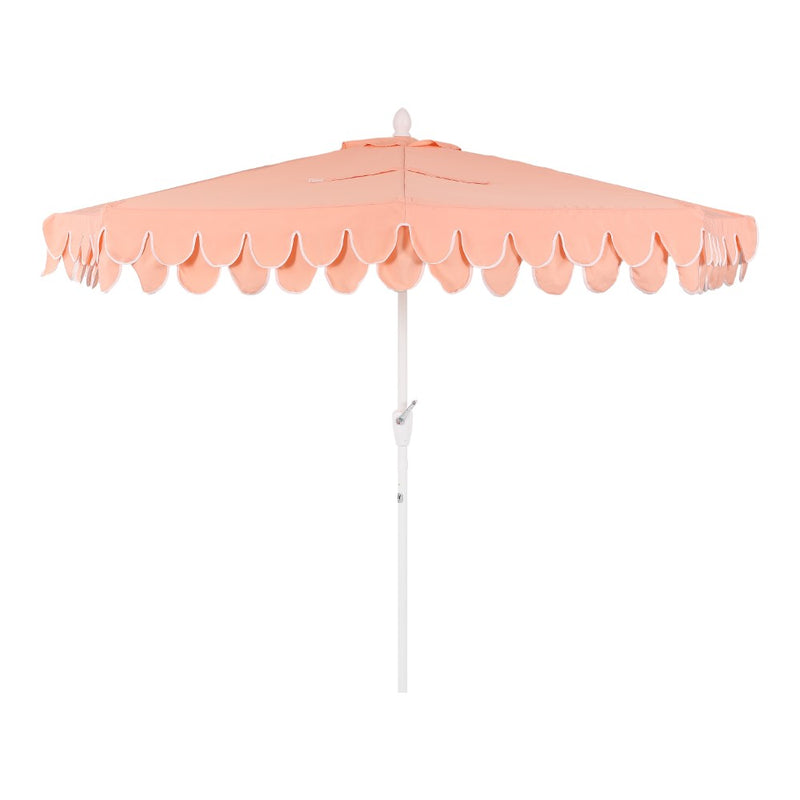 Terrace Arc 9 ft. Classic MidCentury Scalloped Fringe Market Patio Half Umbrella with CrankTilt Button and UV Protection