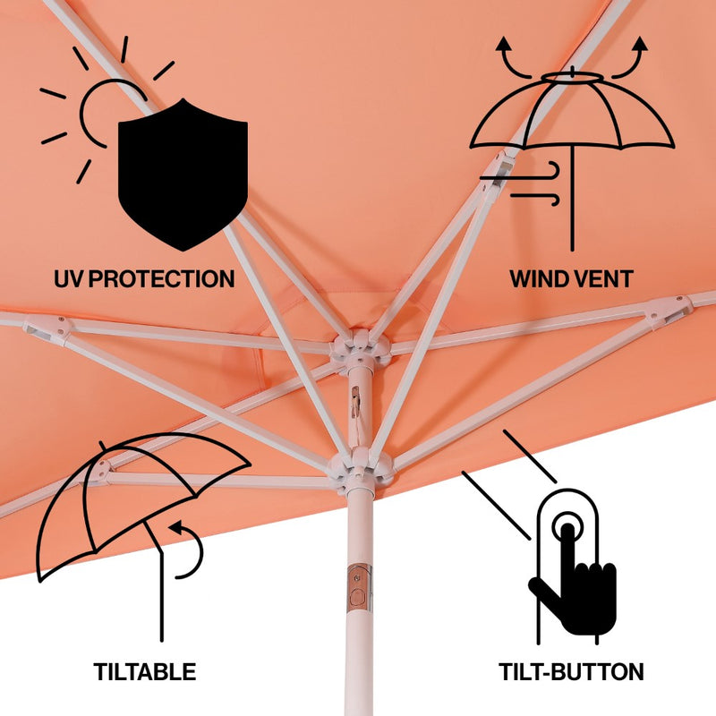 Terrace Arc 9 ft. Classic MidCentury Scalloped Fringe Market Patio Half Umbrella with CrankTilt Button and UV Protection