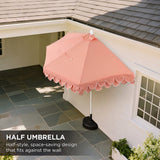 Terrace Arc 9 ft. Classic MidCentury Scalloped Fringe Market Patio Half Umbrella with CrankTilt Button and UV Protection