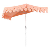 Terrace Arc 9 ft. Classic MidCentury Scalloped Fringe Market Patio Half Umbrella with CrankTilt Button and UV Protection