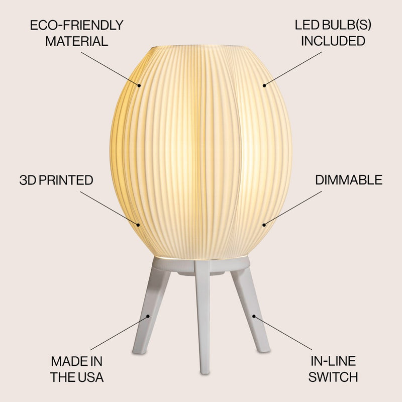 Wavy Modern Contemporary Plant-Based PLA 3D Printed Dimmable LED Table Lamp - JONATHAN Y