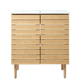 Aubert Thick Linear Slat Modern Farmhouse 2-Shelf Bath Vanity Cabinet Only (Sink Basin not Included)