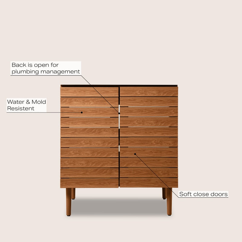 Aubert Thick Linear Slat Modern Farmhouse 2-Shelf Bath Vanity Cabinet Only (Sink Basin not Included)