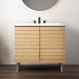 Aubert Thick Linear Slat Modern Farmhouse 2-Shelf Bath Vanity Cabinet Only (Sink Basin not Included)