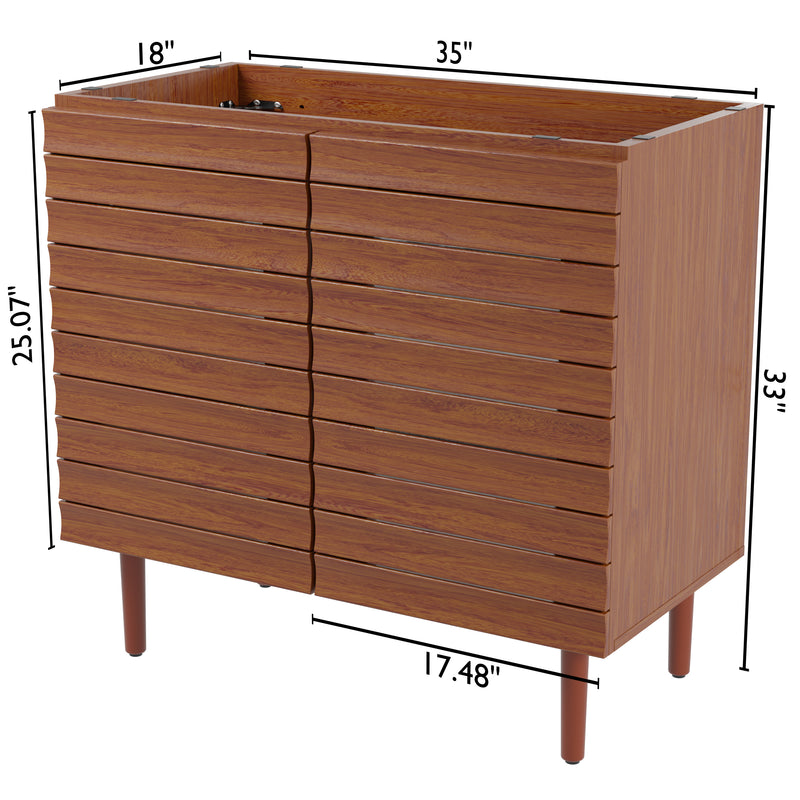 Aubert Thick Linear Slat Modern Farmhouse 2-Shelf Bath Vanity Cabinet Only (Sink Basin not Included)