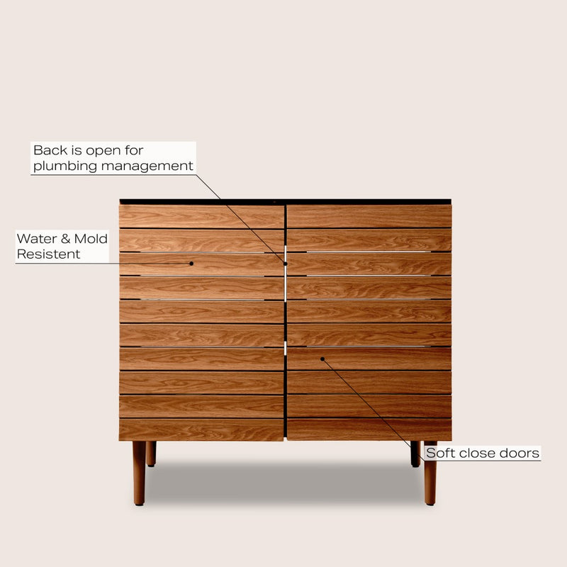 Aubert Thick Linear Slat Modern Farmhouse 2-Shelf Bath Vanity Cabinet Only (Sink Basin not Included)