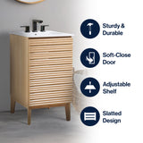 Calandre Thin Linear Slat Modern Farmhouse 2-Shelf Bath Vanity Cabinet Only (Sink Basin not Included)