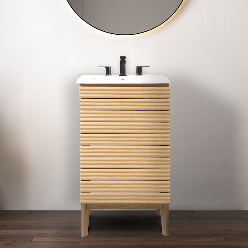 Calandre Thin Linear Slat Modern Farmhouse 2-Shelf Bath Vanity Cabinet Only (Sink Basin not Included) - JONATHAN Y