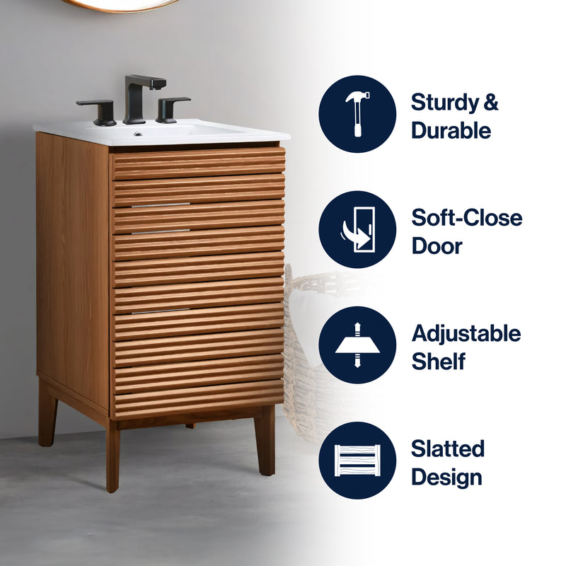 Calandre Thin Linear Slat Modern Farmhouse 2-Shelf Bath Vanity Cabinet Only (Sink Basin not Included)