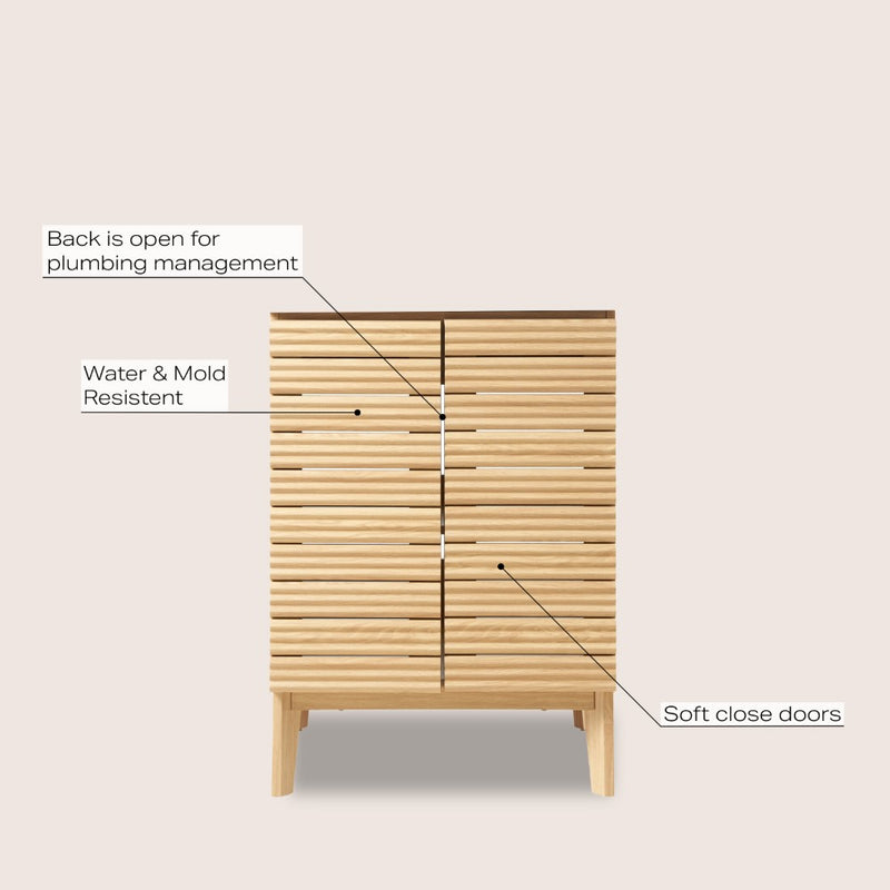 Calandre Thin Linear Slat Modern Farmhouse 2-Shelf Bath Vanity Cabinet Only (Sink Basin not Included) - JONATHAN Y