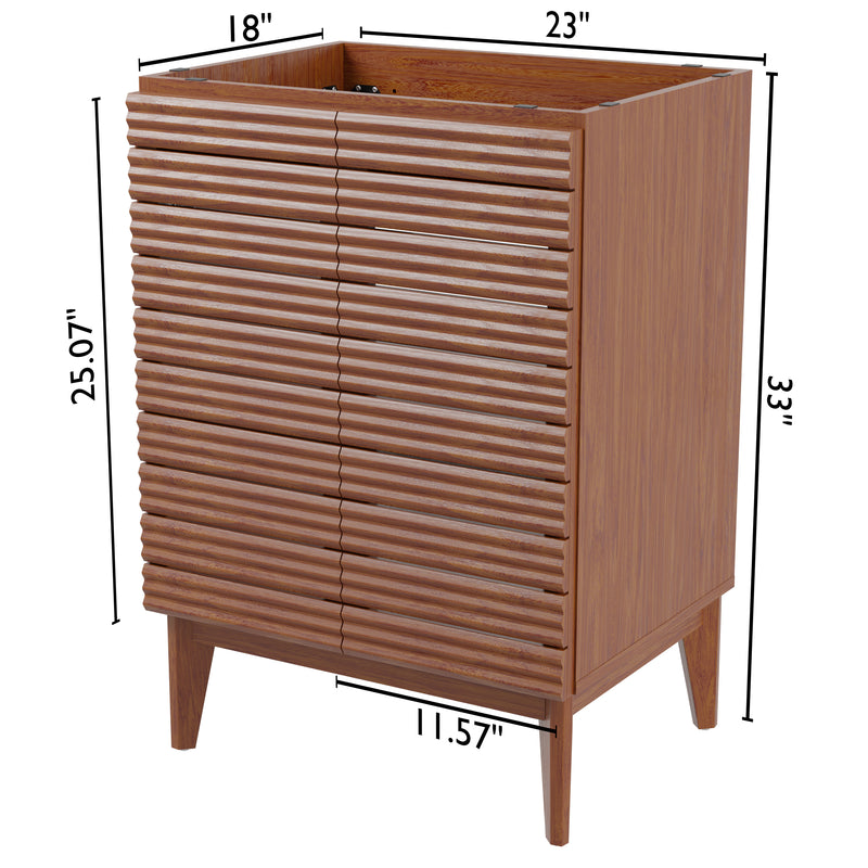 Calandre Thin Linear Slat Modern Farmhouse 2-Shelf Bath Vanity Cabinet Only (Sink Basin not Included)