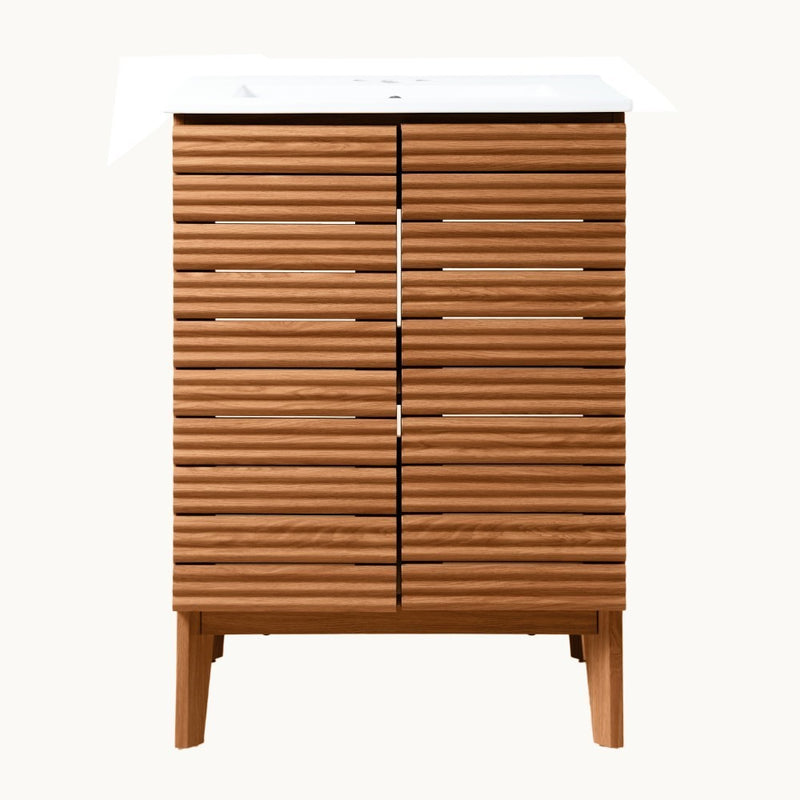 Calandre Thin Linear Slat Modern Farmhouse 2-Shelf Bath Vanity Cabinet Only (Sink Basin not Included) - JONATHAN Y