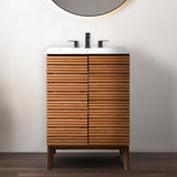 Calandre Thin Linear Slat Modern Farmhouse 2-Shelf Bath Vanity Cabinet Only (Sink Basin not Included)