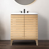 Calandre Thin Linear Slat Modern Farmhouse 2-Shelf Bath Vanity Cabinet Only (Sink Basin not Included)